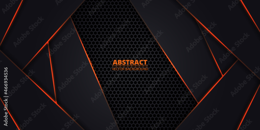 Dark grey and orange abstract vector background with hexagon carbon ...