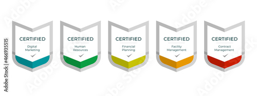 Professional certified badge logo template. Shield shape icon vector. Digital certification badges awarded to technical professionals who have successfully passed a certification exam or achieved
