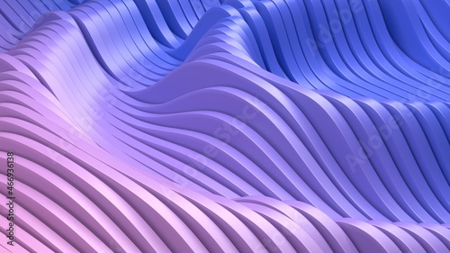 Colored wave, background, 3d illustration, rendering. Stylish wave. Divergence of waves.