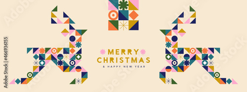 Christmas New Year gold deer abstract mosaic card