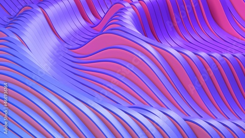 Colored wave, background, 3d illustration, rendering. Stylish wave. Divergence of waves.