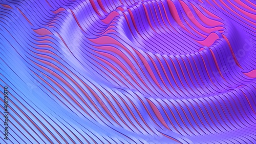 Colored wave, background, 3d illustration, rendering. Stylish wave. Divergence of waves.