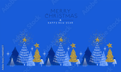 Christmas New Year gold glitter pine tree card