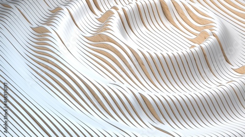 Colored wave, background, 3d illustration, rendering. Stylish wave. Divergence of waves.