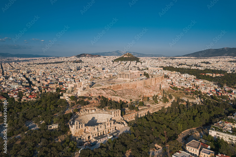 Aerial view of the Athens city and Acropolis