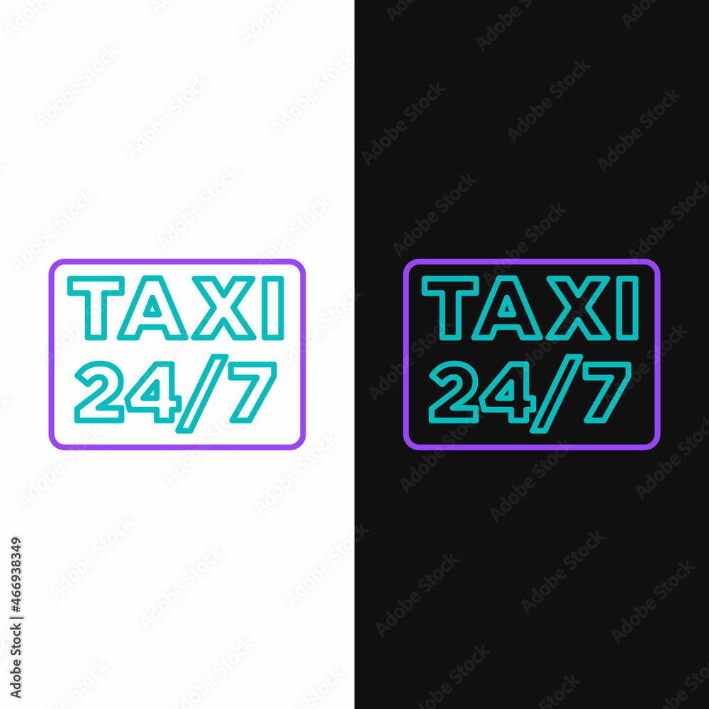 Line Map pointer with taxi icon isolated on white and black background. Location symbol. Colorful outline concept. Vector Line Map pointer with taxi icon isolated on white and black background. Location symbol. Colorful outline concept. Vector