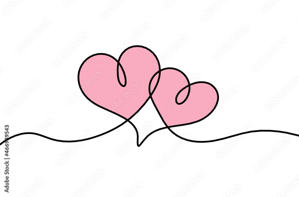 Abstract color hearts as continuous line drawing on white as background. Vector Abstract color hearts as continuous line drawing on white as background. Vector