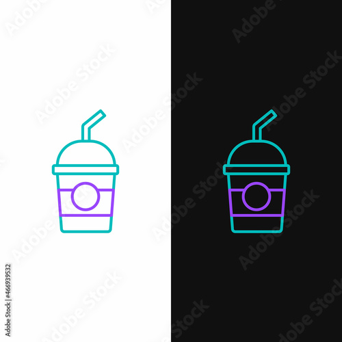 Line Milkshake icon isolated on white and black background. Plastic cup with lid and straw. Colorful outline concept. Vector