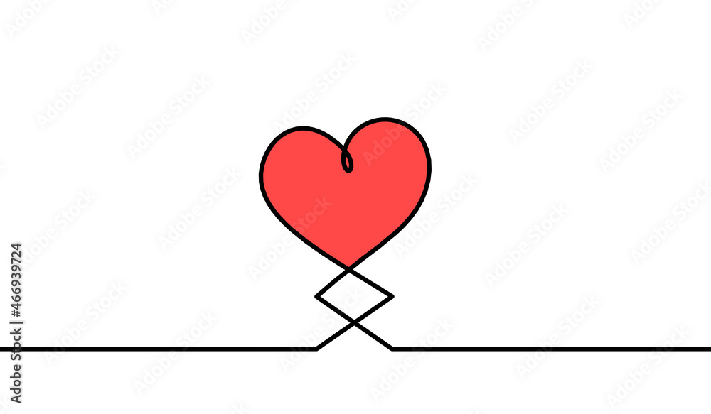 Abstract color hearts as continuous line drawing on white as background