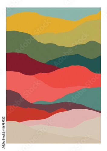 Decorative vertical background or card template with abstract waves of warm vivid colors. Modern bright colored backdrop with curves or layers. Creative vector illustration in contemporary art style © Good Studio