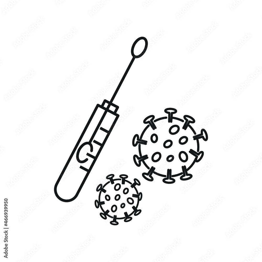 covid 19 virus and test tube with swab line style icon covid 19 virus and test tube with swab line style icon