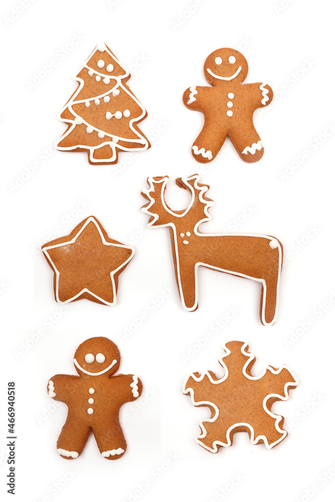 Fototapeta premium Christmas Ginger and Honey cookies on isolated white background