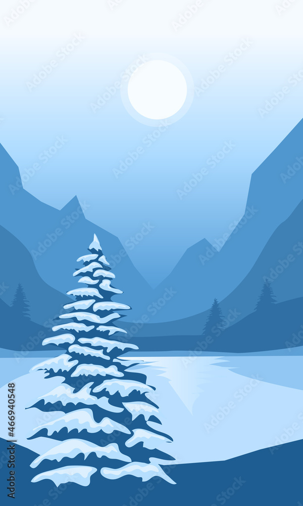 Fototapeta premium Abstract landscape with mountains and firs