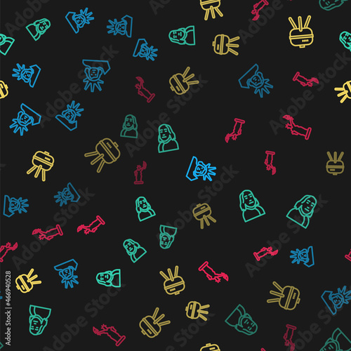 Set line Statue of Liberty, Benjamin Franklin, Barbecue grill and on seamless pattern. Vector