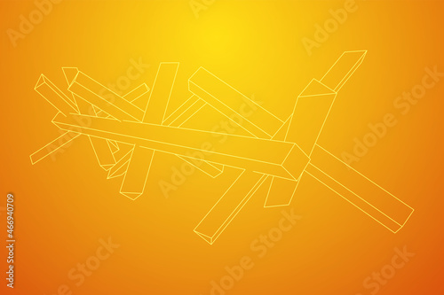 Hedgehog antitank defence. Wireframe low poly mesh vector illustration.