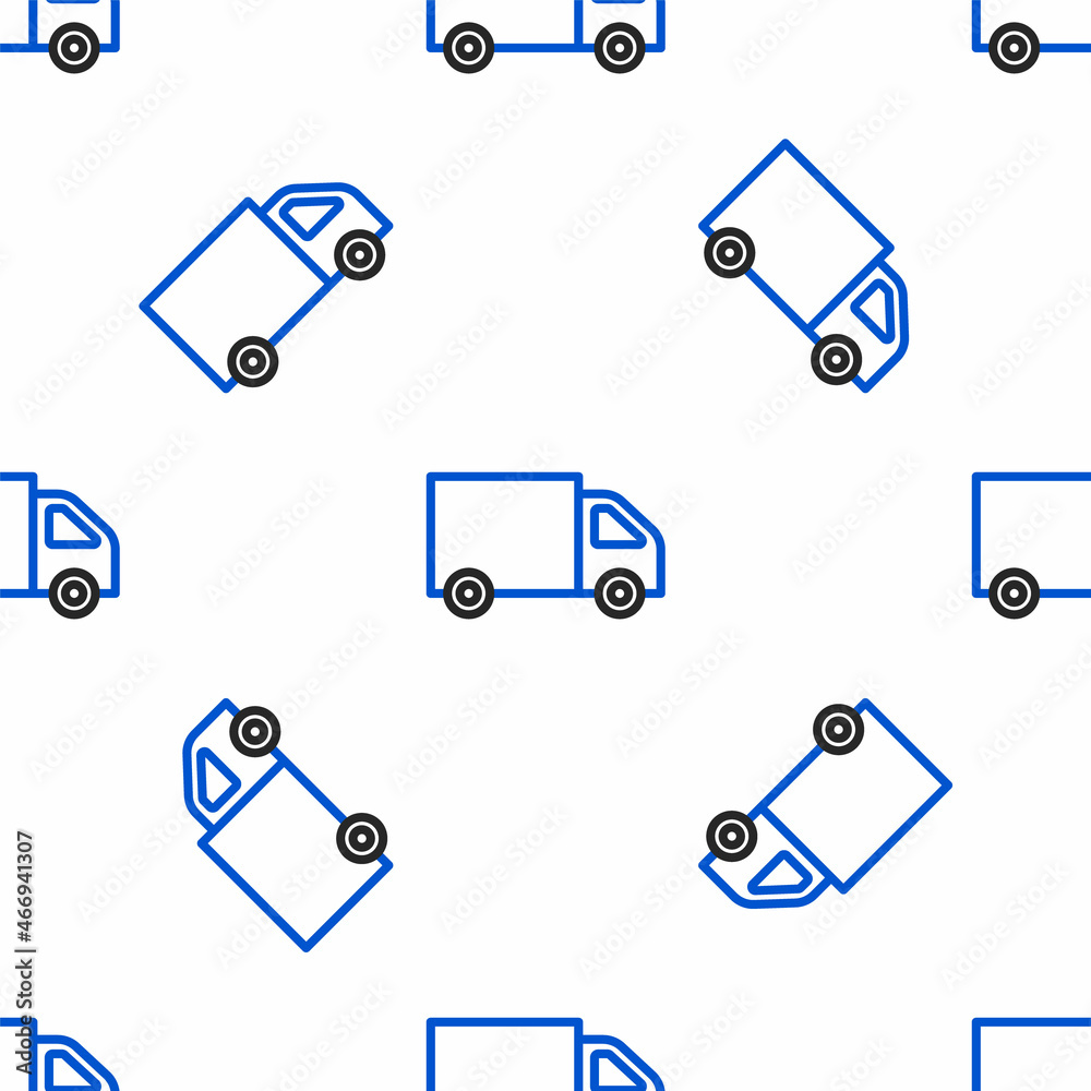 Line Delivery cargo truck vehicle icon isolated seamless pattern on white background. Colorful outline concept. Vector