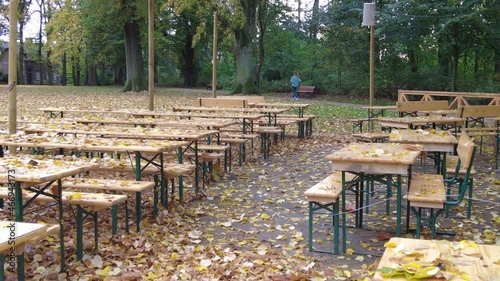 Autumn weekend in the park of Brussels. The girl jogging.