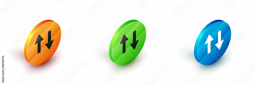 Isometric Arrow icon isolated on white background. Direction Arrowhead symbol. Navigation pointer sign. Circle button. Vector Isometric Arrow icon isolated on white background. Direction Arrowhead symbol. Navigation pointer sign. Circle button. Vector