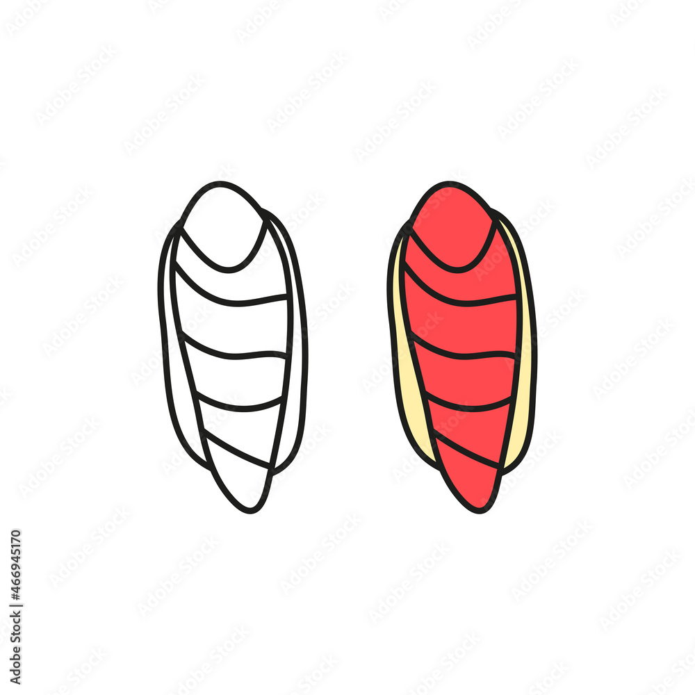 Doodle colored and outline maguro sushi. Doodle colored and outline maguro sushi.