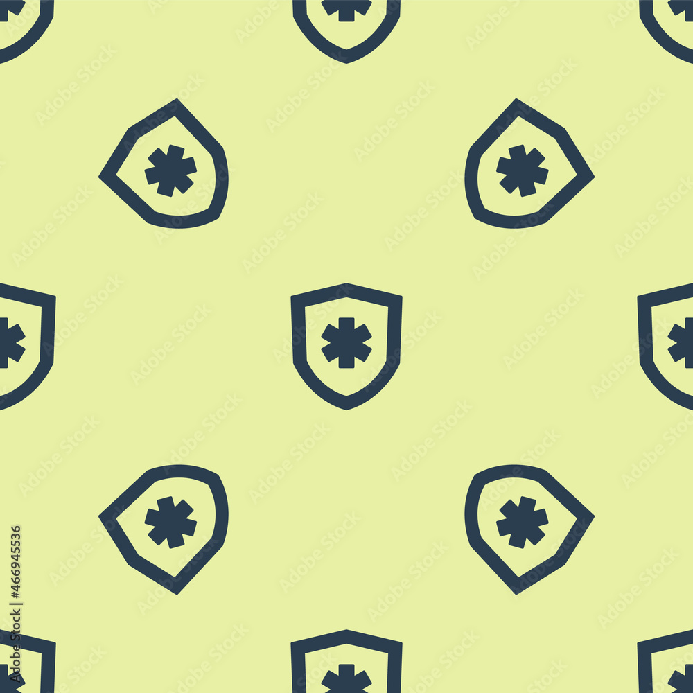 Blue Life insurance icon isolated seamless pattern on yellow background. Security, safety, protection, protect concept. Vector Blue Life insurance icon isolated seamless pattern on yellow background. Security, safety, protection, protect concept. Vector