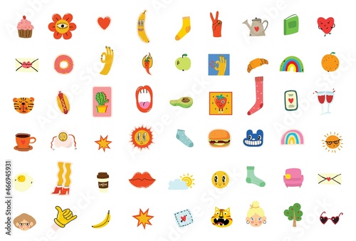 Wallpaper Mural Hand drawn Vector illustrations of Set of Various patches, pins, stamps or stickers with abstract funny cute comic characters. Torontodigital.ca