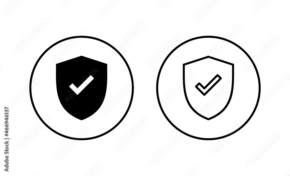 Shield check mark icons set. Protection approve sign. Insurance icon Shield check mark icons set. Protection approve sign. Insurance icon