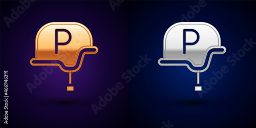 Gold and silver War journalist correspondent icon isolated on black background. Live news. Vector