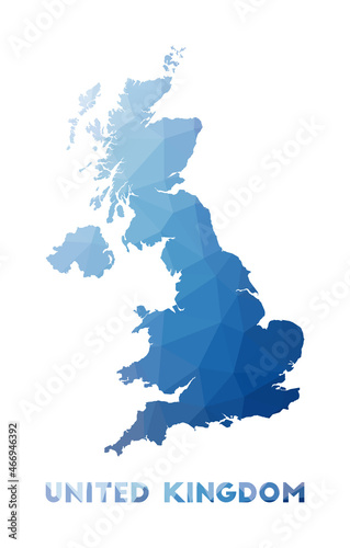Low poly map of United Kingdom. Geometric illustration of the country. United Kingdom polygonal map. Technology, internet, network concept. Vector illustration.