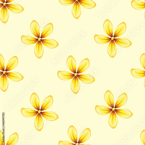 seamless tropical floral pattern with yellow abstract frangipani flowers in monochromatic color style on beige background. vector design. Floral background. Exotic tropics. Summer design. fashionable 