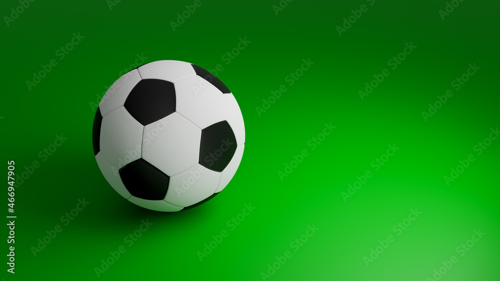 A soccer ball is lying on a green surface. 3d illustration A soccer ball is lying on a green surface. 3d illustration