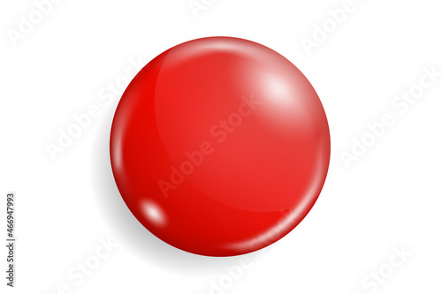 Red glossy button on white background.