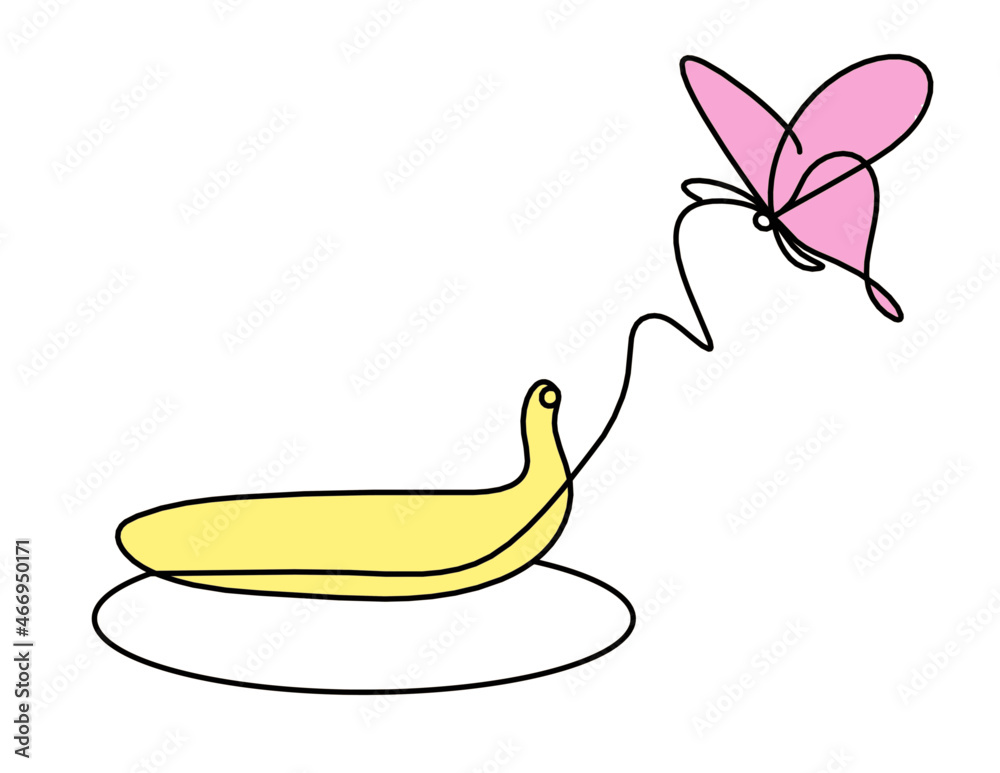 Drawing line color banana on the white background. Vector Drawing line color banana on the white background. Vector