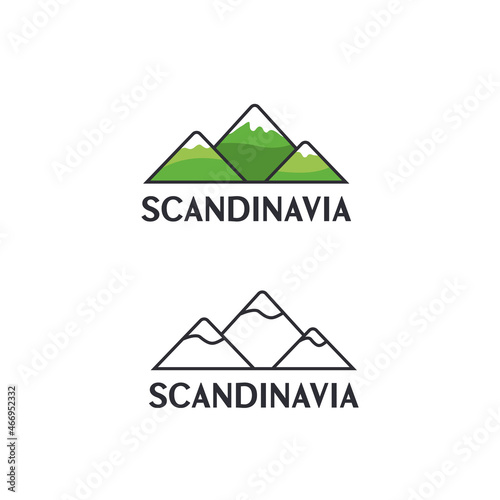 Scandinavian geometric logo. Mountains and greenery. Modern design of an ecological company