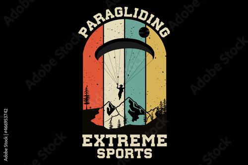 Paragliding extreme sports design vintage retro