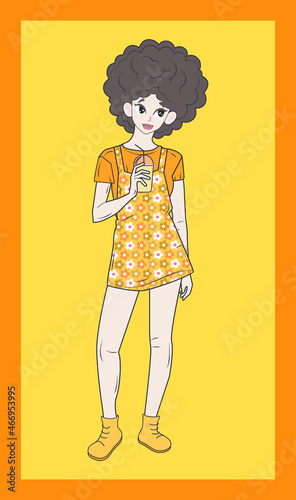 Hand drawn comic style cartoon girl character. Attractive young women posing in stylish casual clothes. Hand drawn beautiful girl sketch, vector illustration.