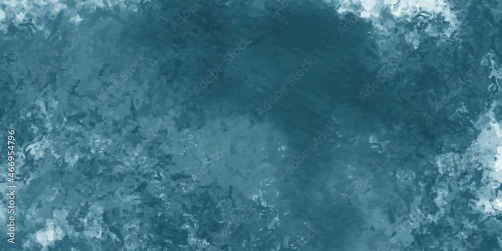water flowing into the pool water. Blue panoramic background. Dark vintage backdrop for photography. Artistic banner and monochromatic painting. 
