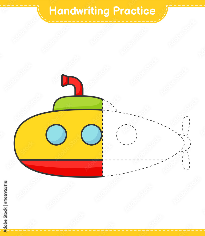 Handwriting practice. Tracing lines of Submarine. Educational children game, printable worksheet, vector illustration Handwriting practice. Tracing lines of Submarine. Educational children game, printable worksheet, vector illustration