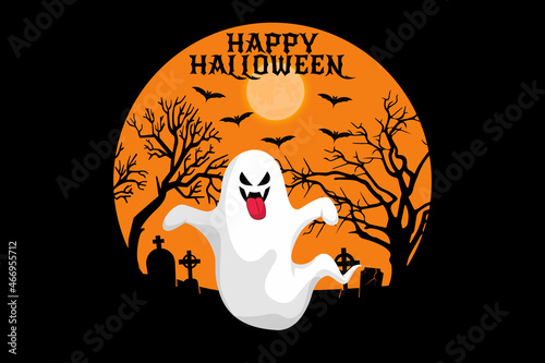 Happy halloween ghost design vintage retro