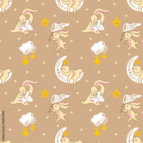 Sleeping bunny. Kids print. Seamless pattern for fabric, wrapping, textile, wallpaper, apparel. Vector.