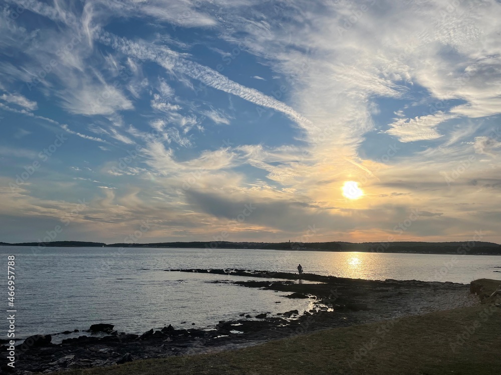 Fototapeta premium Sunset in Croatia with beautiful ocean and blue sky