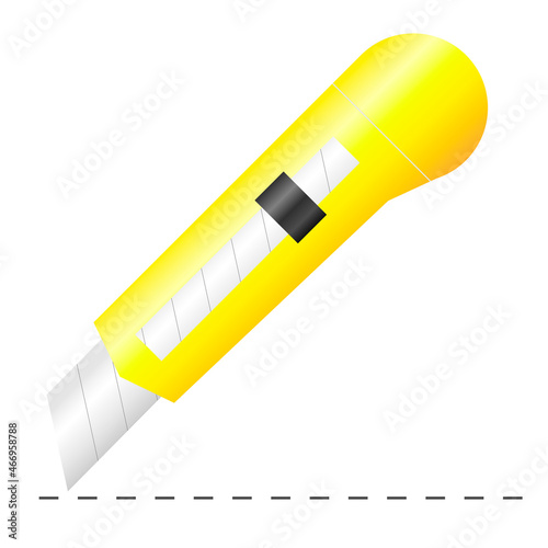 カッターナイフと切り取り線のイラスト