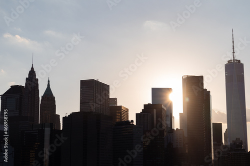 Lower Manhattan New York City Skyline Sunset Silhouette