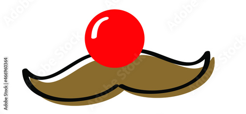 Red nose day concept. Carnival, red ball. emoticon, emoji face smiling and moustache, mustache or beard men face. Clown's face. Cartoon vector cool sign for banner or card.  Children safe.