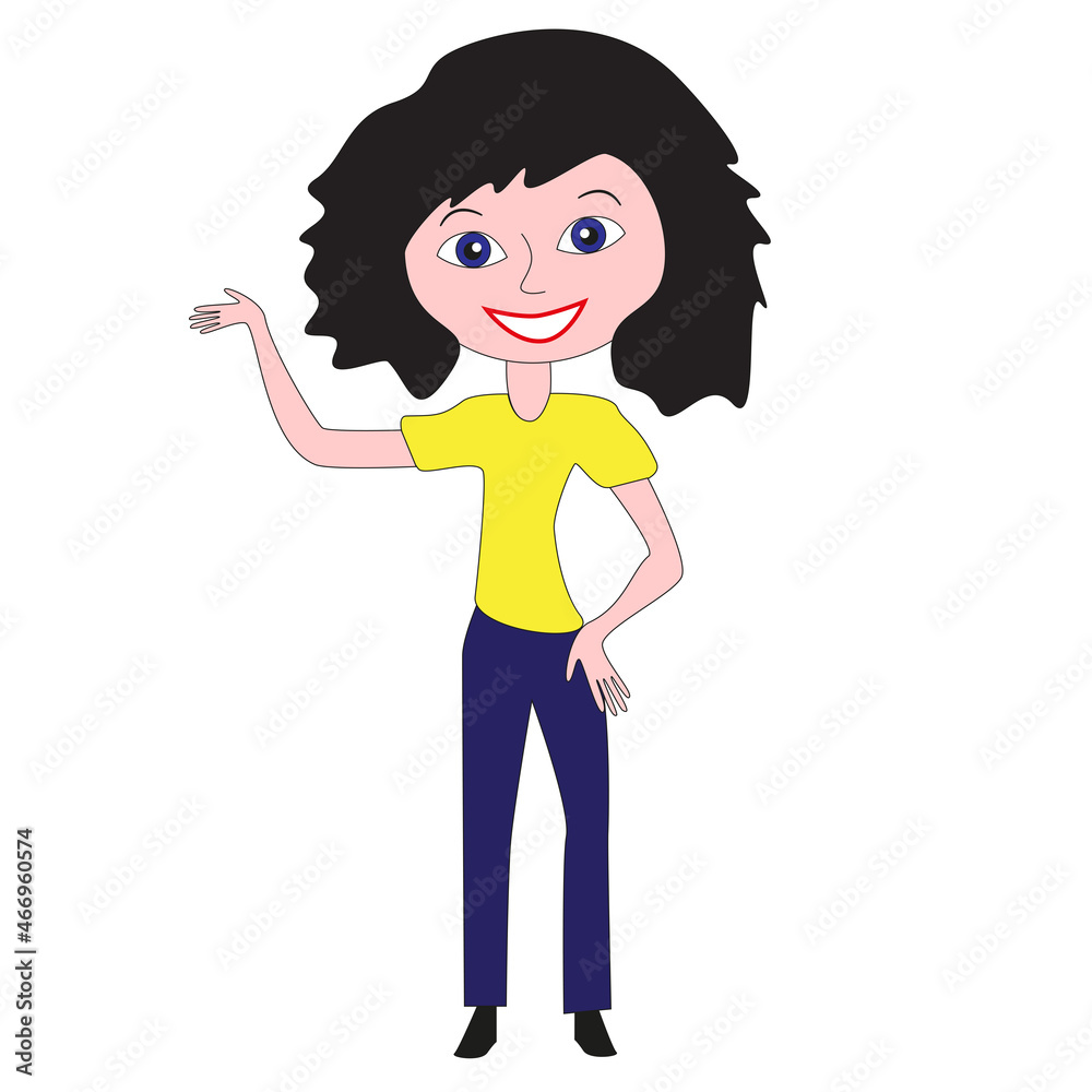 A smiling girl in blue jeans and a yellow T-shirt. A smiling girl in blue jeans and a yellow T-shirt.