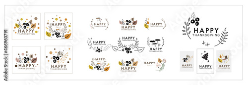 Thanks Giving Logo template set. Vector graphic design bundle of Fall, Autumn, Thanks Giving, Holiday theme. Minimal icon for seasonal promotion and party invitation 
