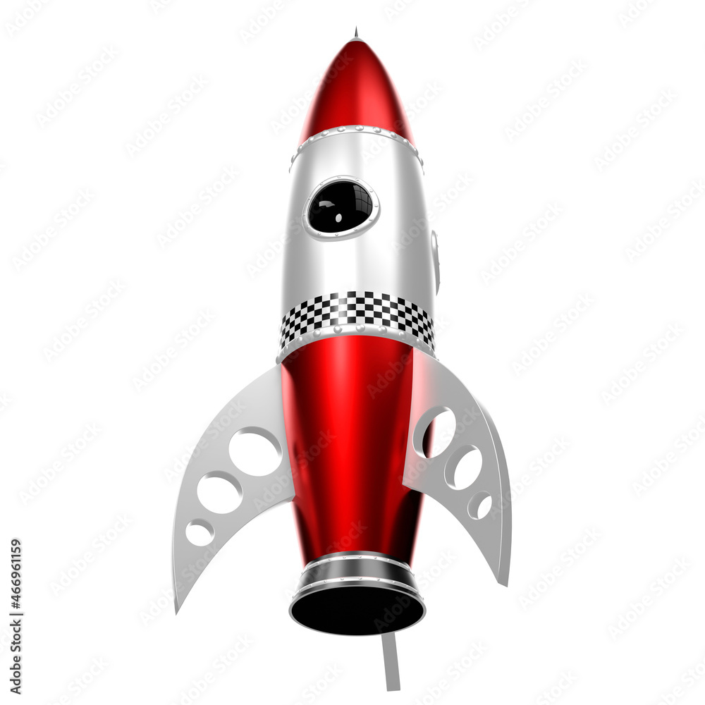 Silver and red toy rocket - 3D illustration Silver and red toy rocket - 3D illustration