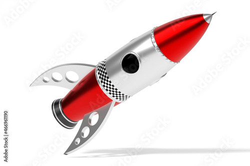 Silver and red toy rocket - 3D illustration