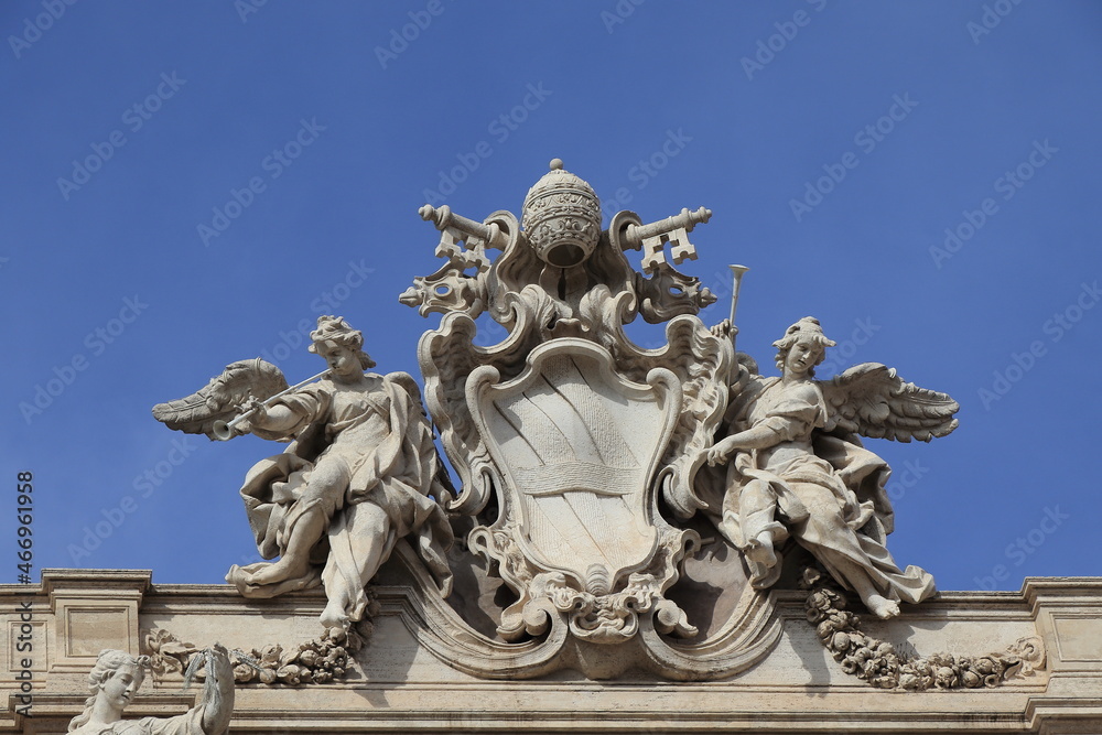 Trevi Fountain Top Close Up with Angels in Rome, Italy
