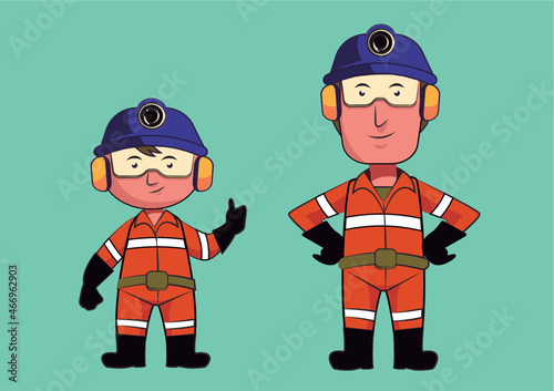 cartoons of Latino miners.
Miners in formal work clothes.