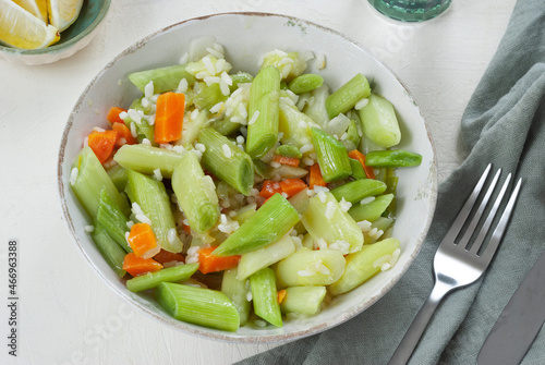Rice vegetable dish with leek